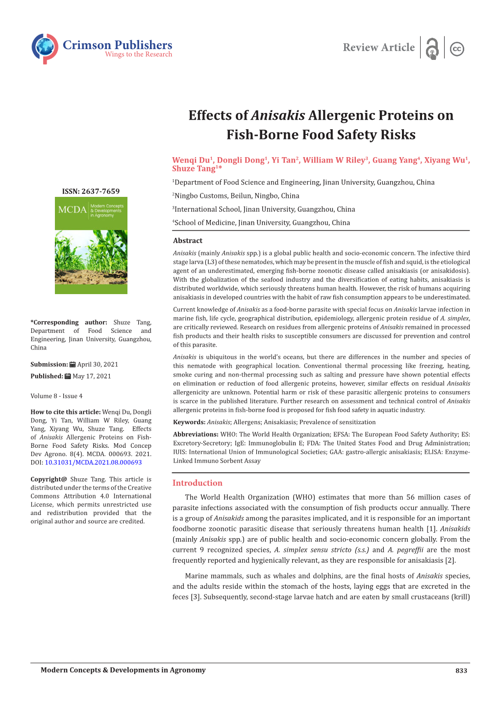 Effects of Anisakis Allergenic Proteins on Fish-Borne Food Safety Risks