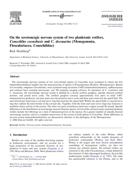 On the Serotonergic Nervous System of Two Planktonic Rotifers, Conochilus Coenobasis and C