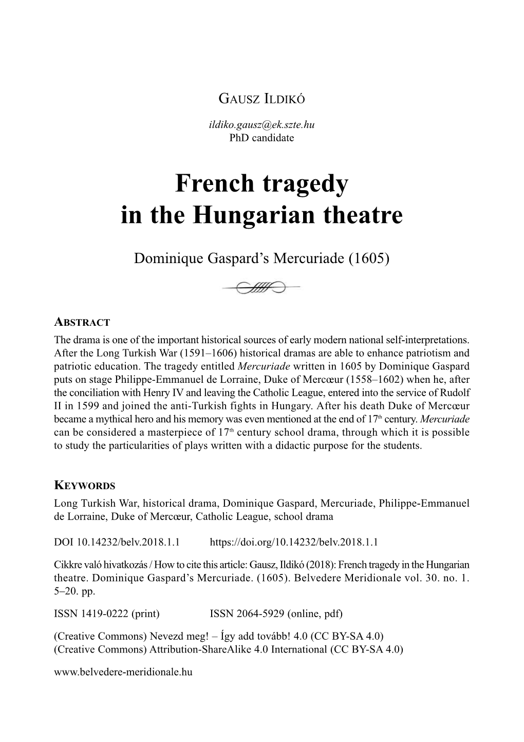 French Tragedy in the Hungarian Theatre