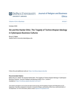 Sin and the Hacker Ethic: the Tragedy of Techno-Utopian Ideology in Cyberspace Business Cultures