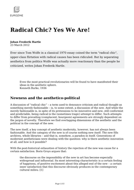 Radical Chic? Yes We Are!
