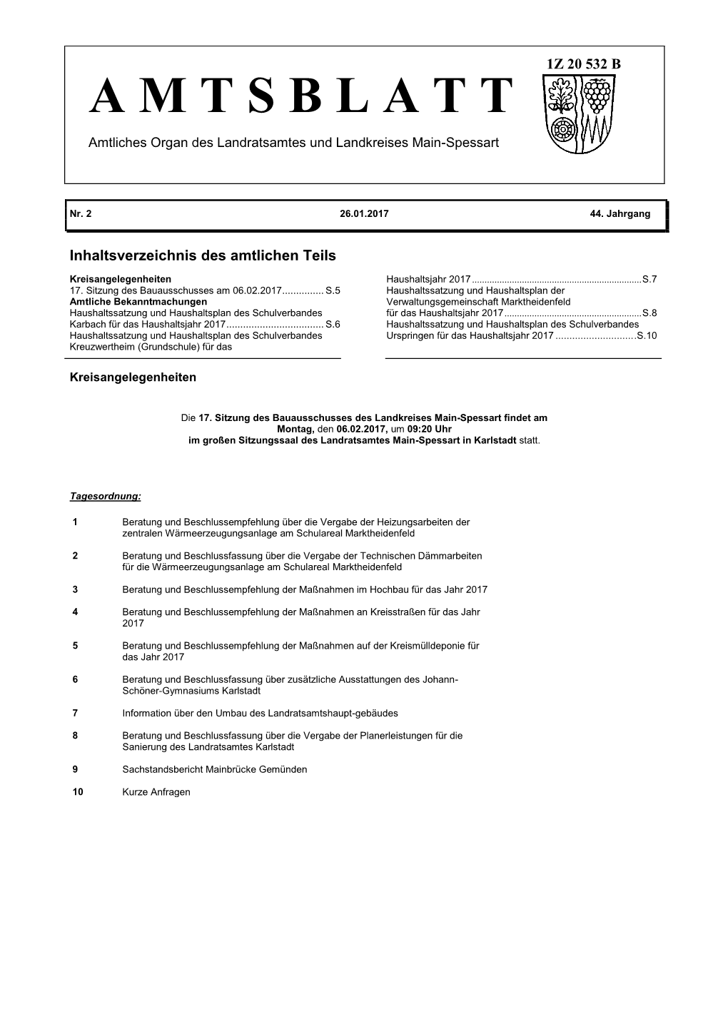 A M T S B L a T T Amtliches Organ Des Landratsamtes Und Landkreises Main-Spessart