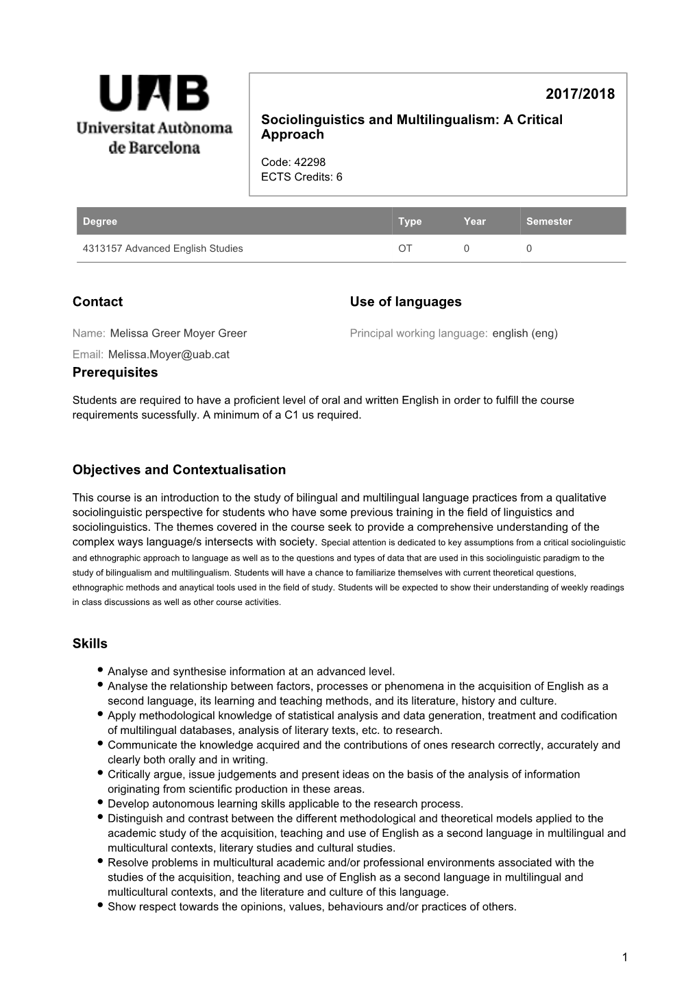 Sociolinguistics and Multilingualism: a Critical Approach