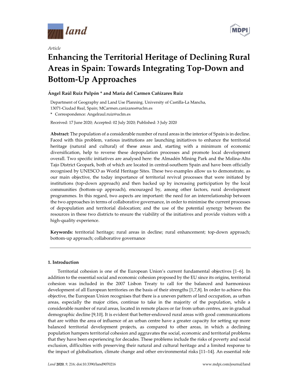 Enhancing the Territorial Heritage of Declining Rural Areas in Spain: Towards Integrating Top-Down and Bottom-Up Approaches