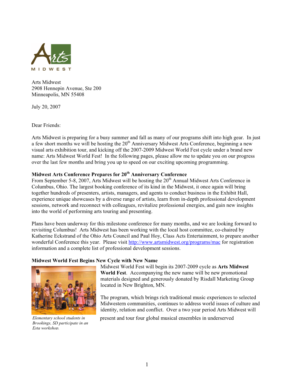 Arts Midwest Quarterly Newsletter
