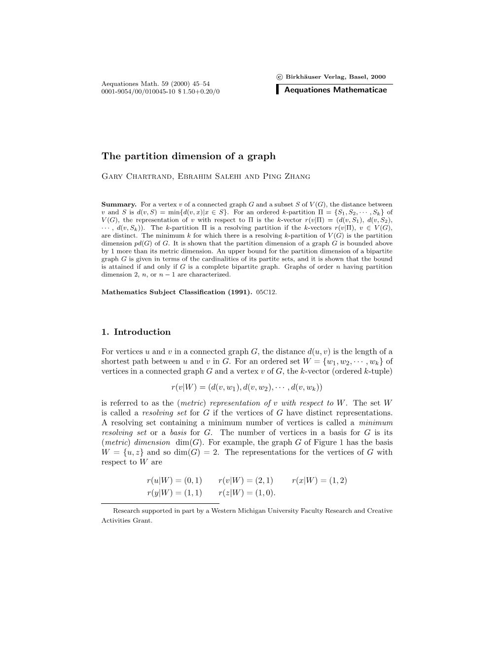 The Partition Dimension of a Graph