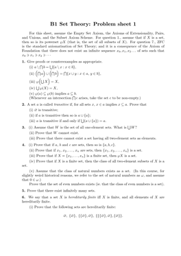 B1 Set Theory: Problem Sheet 1
