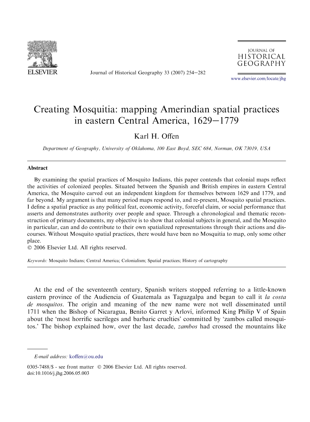 Mapping Amerindian Spatial Practices in Eastern Central America, 1629E1779 Karl H