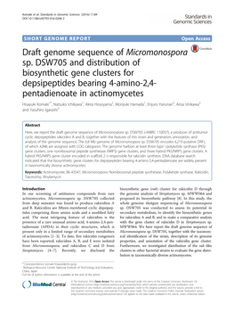 Draft Genome Sequence of Micromonospora Sp. DSW705 And