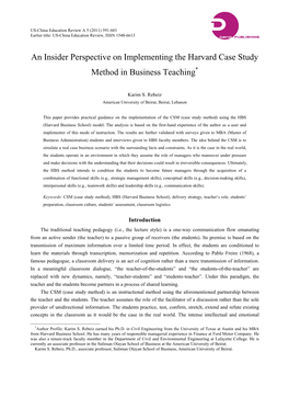 An Insider Perspective on Implementing the Harvard Case Study Method in Business Teaching*