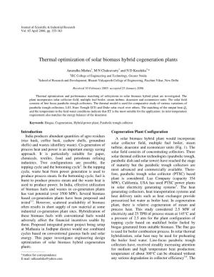 Thermal Optimization of Solar Biomass Hybrid Cogeneration Plants
