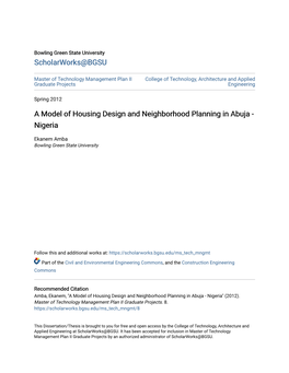 A Model of Housing Design and Neighborhood Planning in Abuja - Nigeria