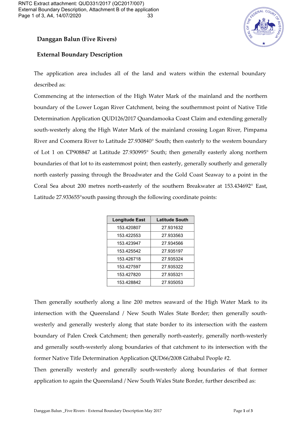 QC2017 007 Attachment B External Boundary Description.Pdf