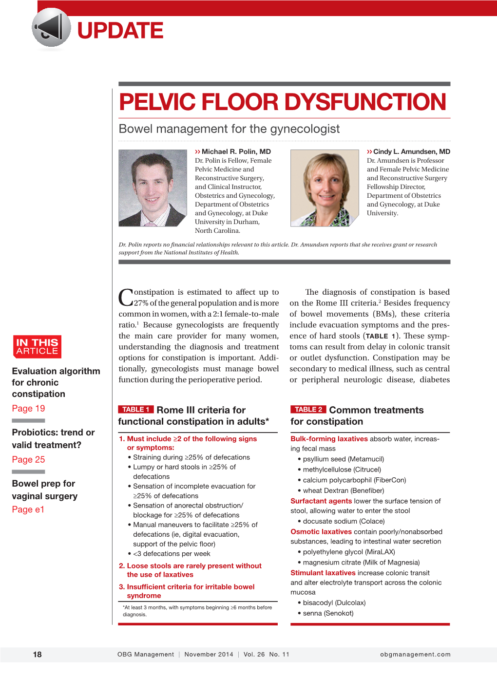 PELVIC FLOOR DYSFUNCTION Bowel Management for the Gynecologist