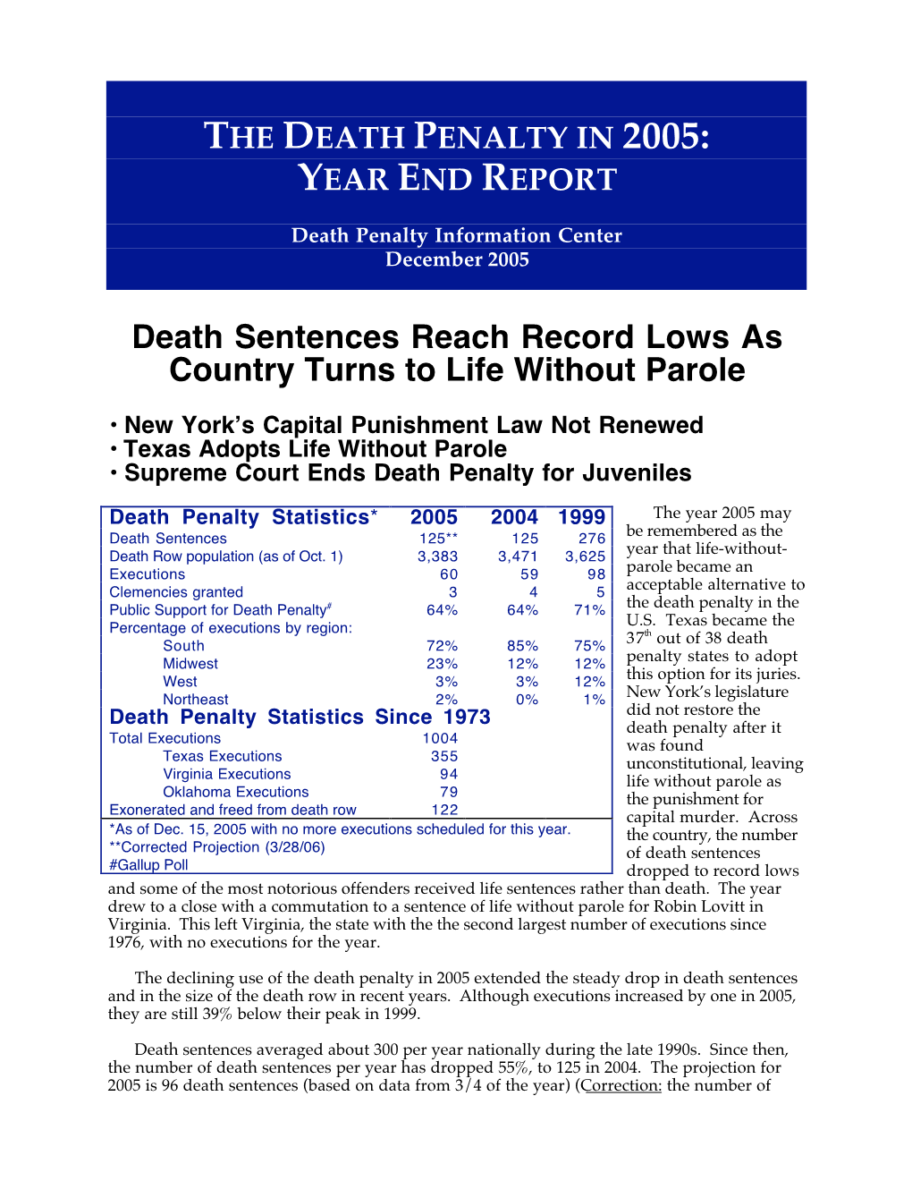 Death Sentences Reach Record Lows As Country Turns to Life Without Parole