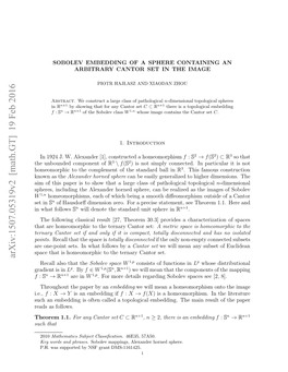 Sobolev Embedding of a Sphere Containing an Arbitrary Cantor Set in the Image