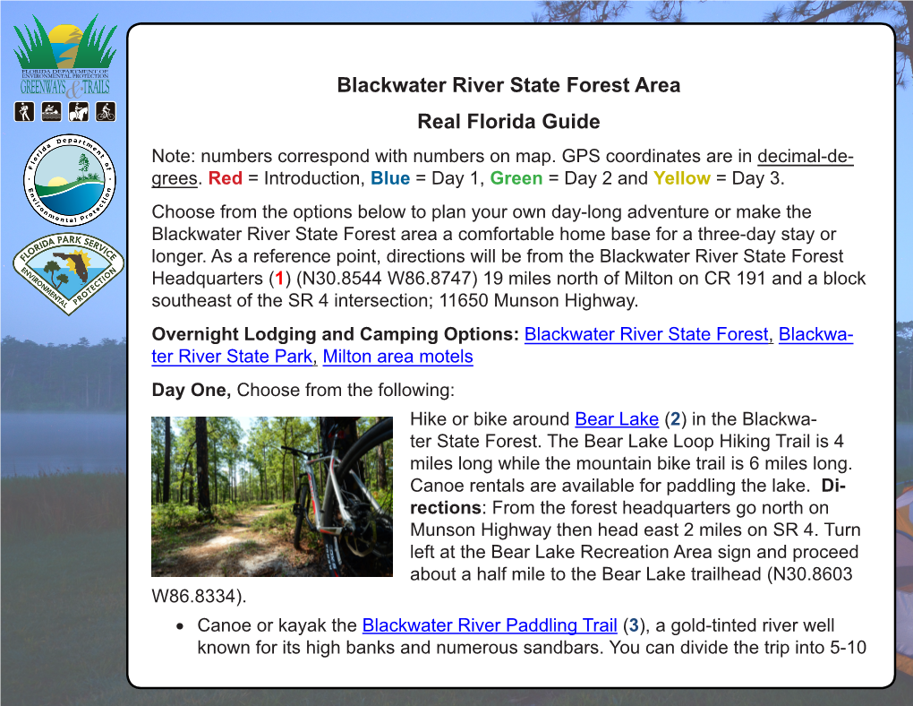 Blackwater State Forest Itinerary