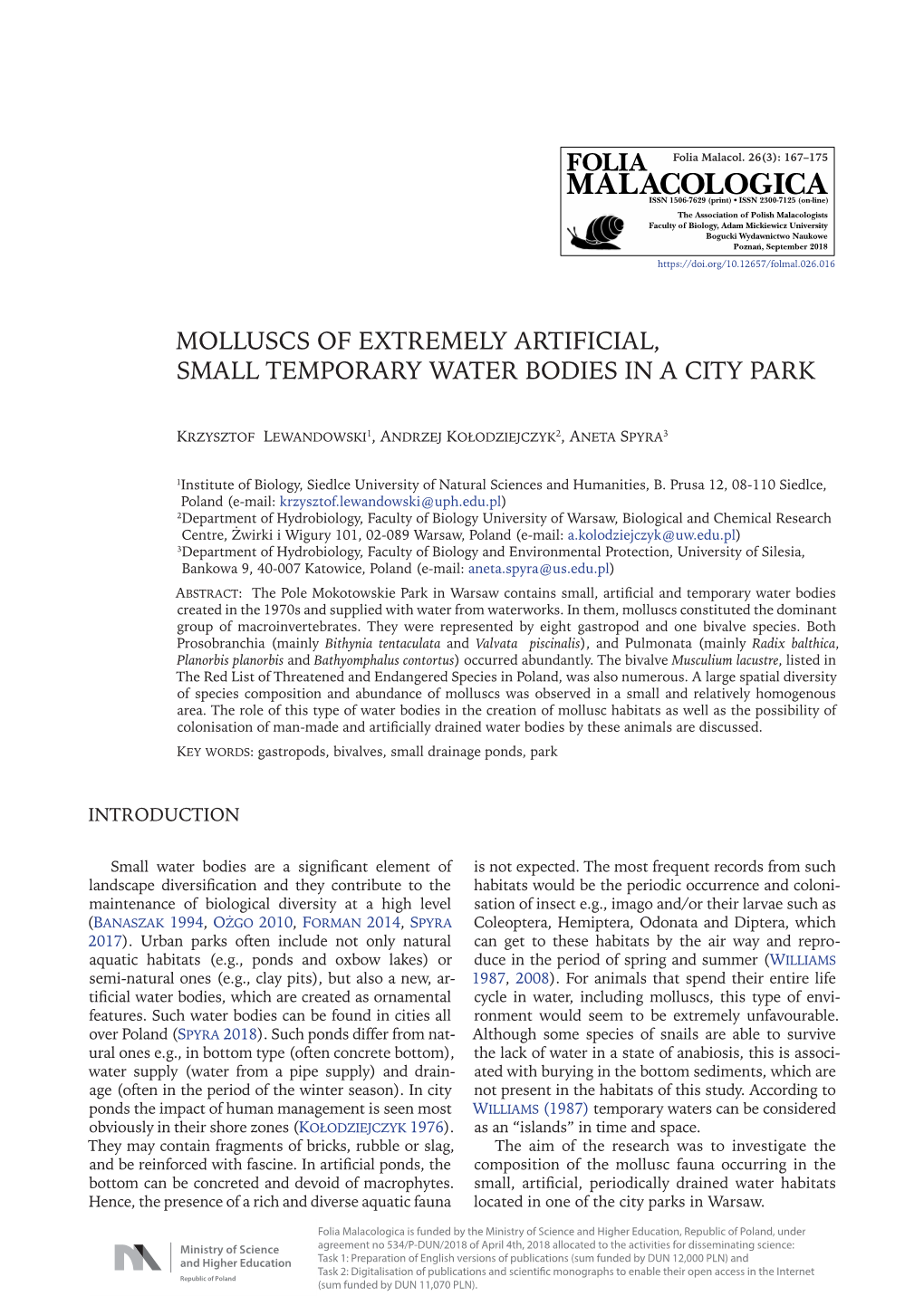 Molluscs of Extremely Artificial, Small Temporary Water Bodies in a City Park