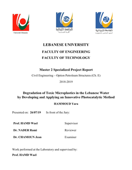 Lebanese University Faculty of Engineering Faculty of Technology