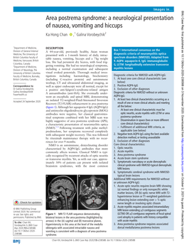 A Neurological Presentation of Nausea, Vomiting and Hiccups Ka Hong Chan ‍ ‍ ,1 Galina Vorobeychik2