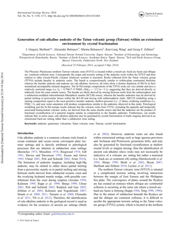 Generation of Calc-Alkaline Andesite of the Tatun Volcanic Group (Taiwan) Within an Extensional Environment by Crystal Fractionation J