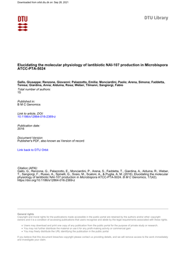 Elucidating the Molecular Physiology of Lantibiotic NAI-107 Production in Microbispora ATCC-PTA-5024