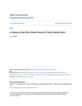 A History of the Plum Street Church of Christ, Detroit, Mich
