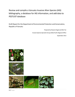 Review and Compile a Vanuatu Invasive Alien Species (IAS) Bibliography, a Database for IAS Information, and Add Data to PESTLIST Database