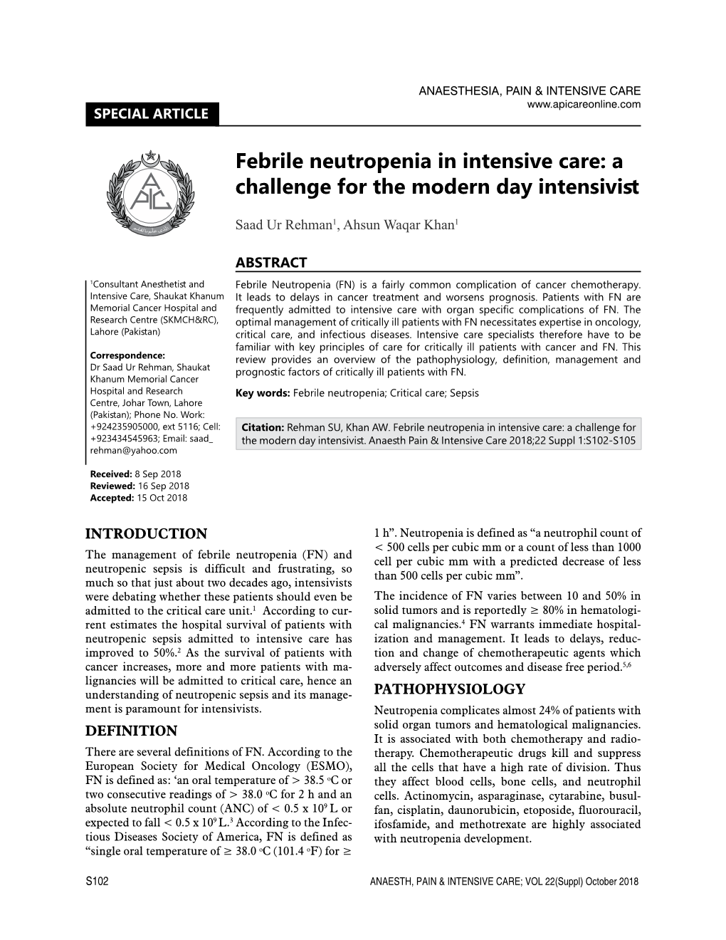 Febrile Neutropenia in Intensive Care: a Challenge for the Modern Day Intensivist