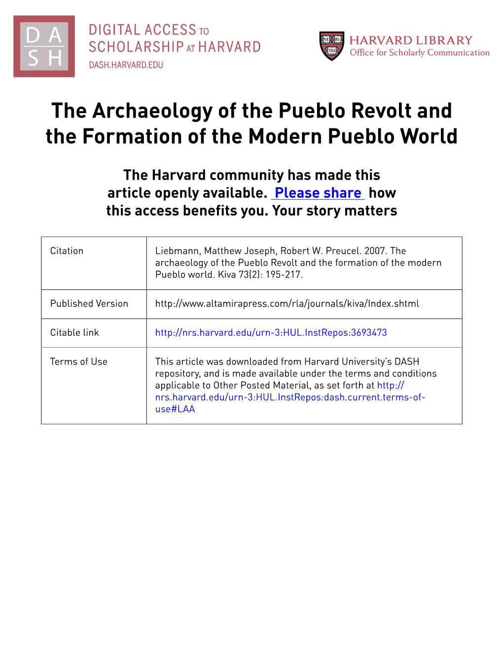 The Pueblo Revolt and the Formation of the Modern Pueblo World