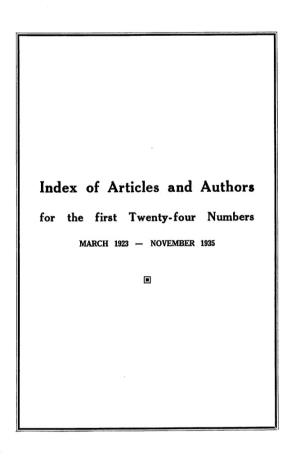 Index of Articles and Authors for the First Twenty-Four Numbers