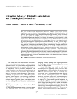 Utilization Behavior: Clinical Manifestations and Neurological Mechanisms