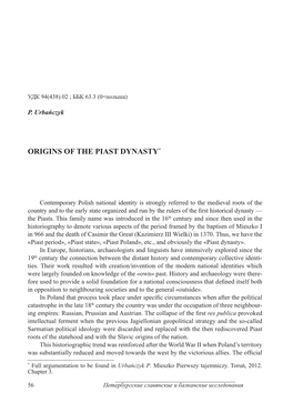 Origins of the Piast Dynasty*