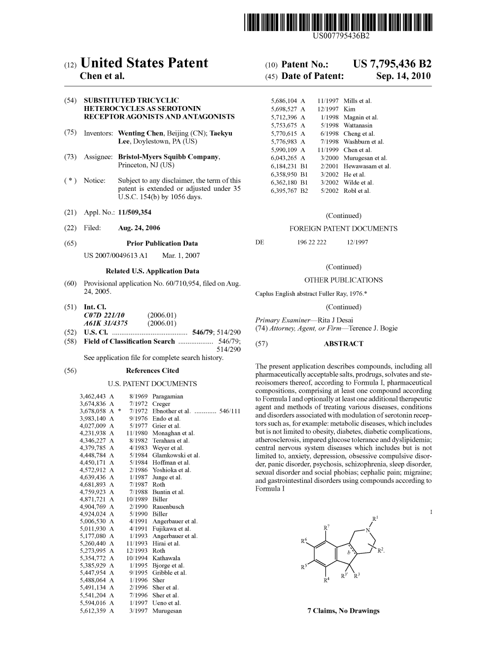 (12) United States Patent (10) Patent No.: US 7,795,436 B2 Chen Et Al