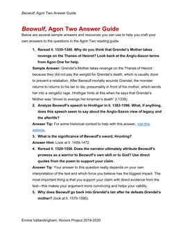 Beowulf, Agon Two Answer Guide
