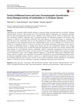 Toxicity of Milkweed Leaves and Latex: Chromatographic Quantification Versus Biological Activity of Cardenolides in 16 Asclepias Species