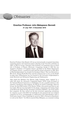Emeritus Professor John Makepeace Bennett 31 July 1921 Œ 9 December 2010