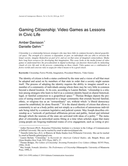 Gaming Citizenship: Video Games As Lessons in Civic Life