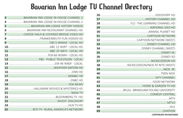 Bavarian Inn Lodge TV Channel Directory 26