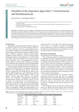 Chec List Checklist of the Argentine Agaricales 7. Cortinariaceae And