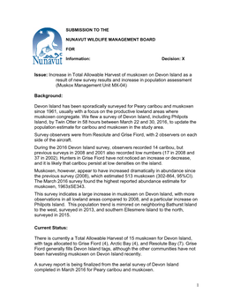 Increase in Total Allowable Harvest of Muskoxen on Devon Island As A