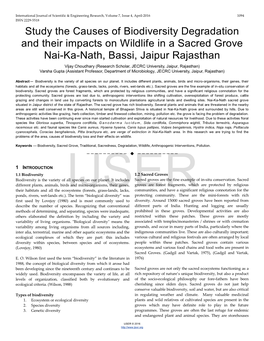 Study the Causes of Biodiversity Degradation and Their Impacts on Wildlife in a Sacred Grove Nai-Ka-Nath, Bassi, Jaipur Rajastha