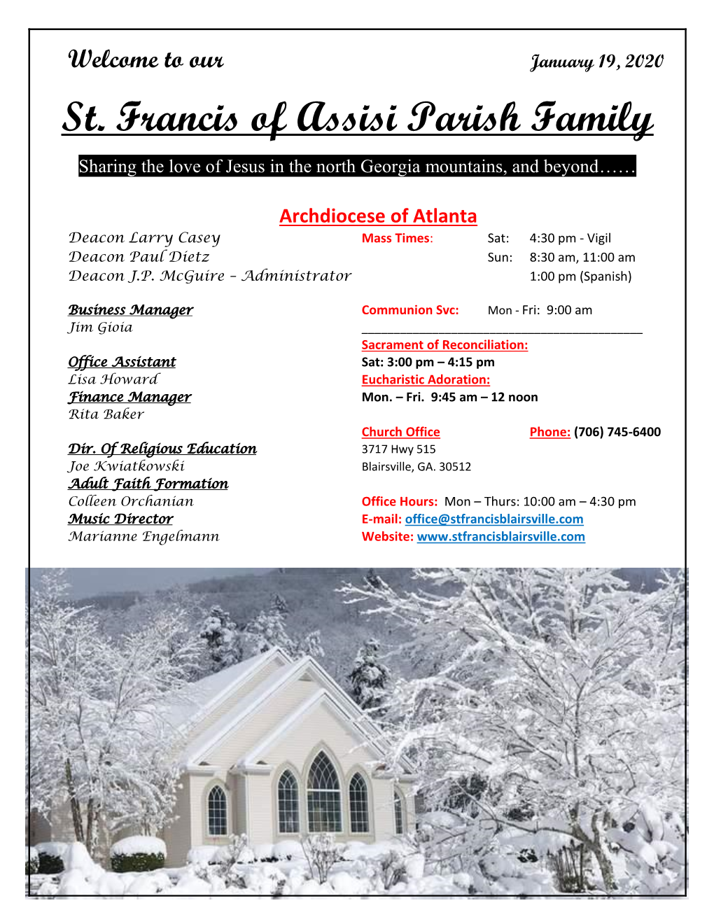 Our January 19, 2020 St. Francis of Assisi Parish Family