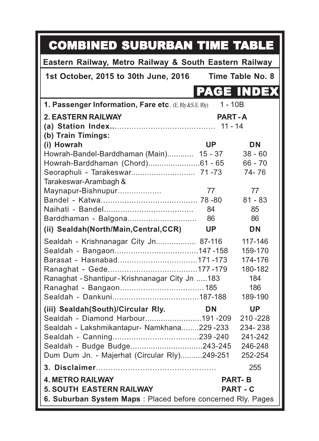 Combined Sub Combined Suburban Time Table Page