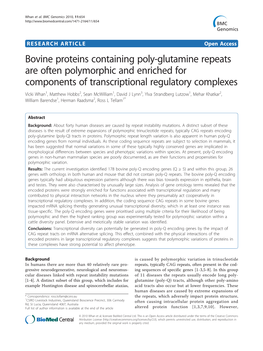 Bovine Proteins Containing Poly-Glutamine Repeats Are Often