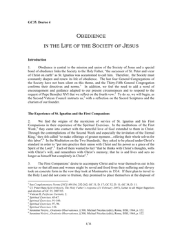 Decree 4: Obedience in the Life of the Society of Jesus