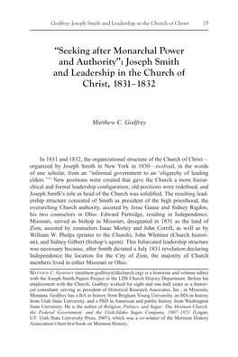 Joseph Smith and Leadership in the Church of Christ 15