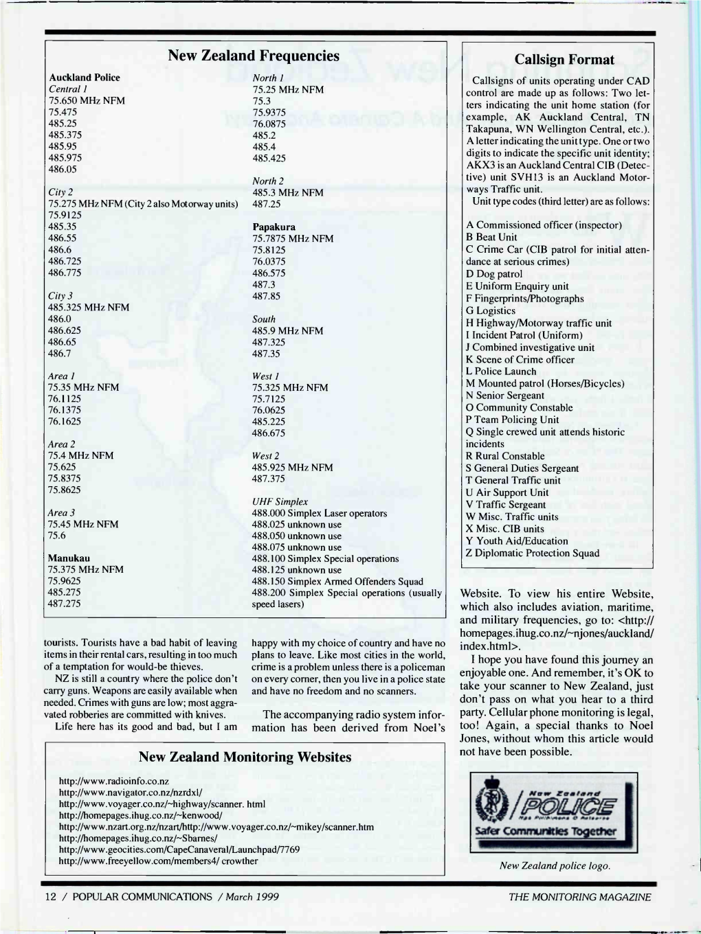 New Zealand Frequencies