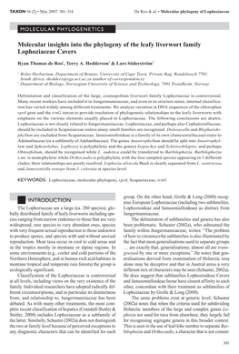 Molecular Insights Into the Phylogeny of the Leafy Liverwort Family Lophoziaceae Cavers