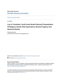 South Asian Muslim Women's Interpretation of Religious Gender Role Expectations, Women's Agency, and Women's Identity